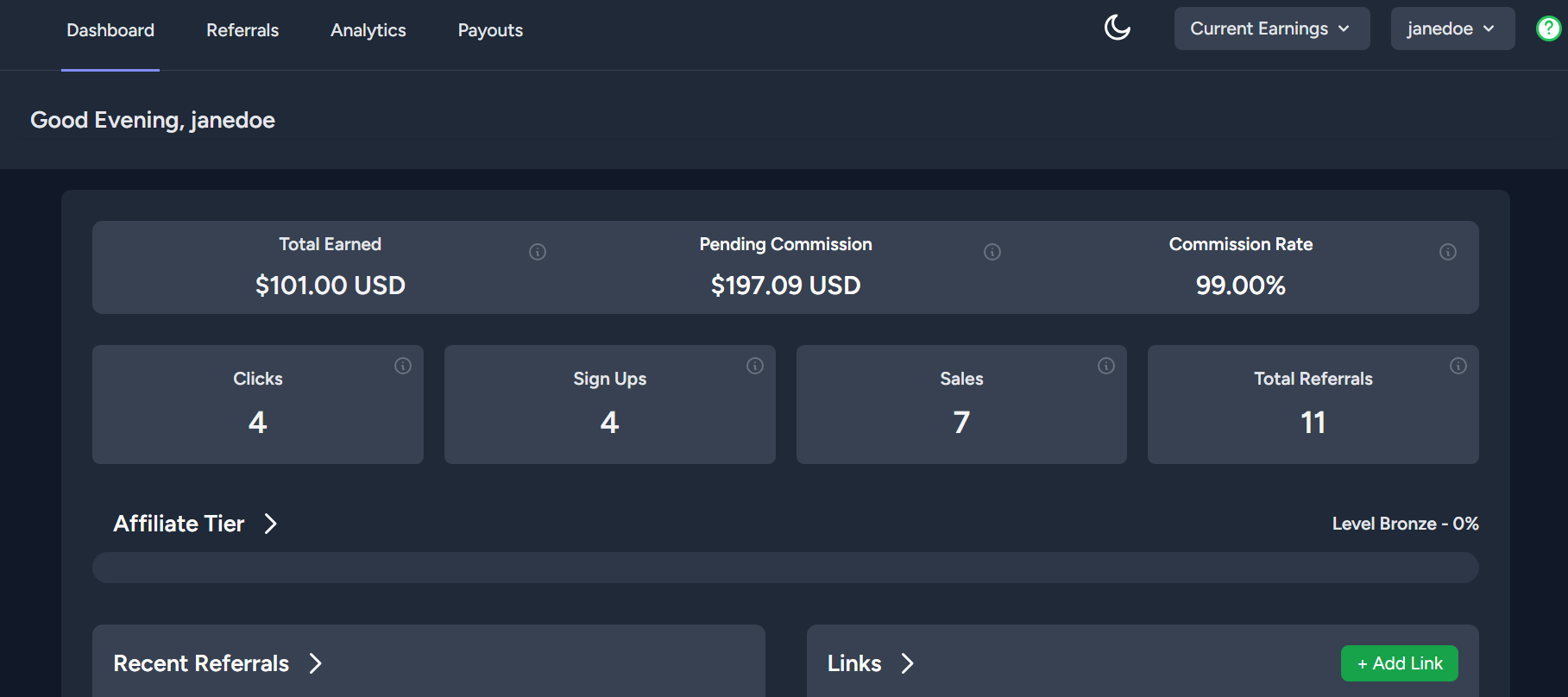 TrackRefs dashboard